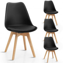 Load image into Gallery viewer, Set of 4 Dining Chair Mid Century Modern Shell PU Seat with Wooden Leg-Black