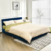 Load image into Gallery viewer, Queen Tufted Upholstered Platform Bedstead Flannel Headboard-Navy