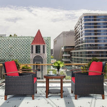 Load image into Gallery viewer, 3 Pcs Solid Wood Frame Patio Rattan Furniture Set-Red