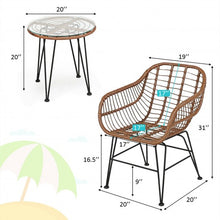 Load image into Gallery viewer, 3 Pcs Patio Rattan Bistro Set with Cushion-Turquoise