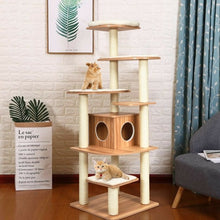Load image into Gallery viewer, Wood Multi-Layer Platform Cat Tree with Scratch Resistant Rope