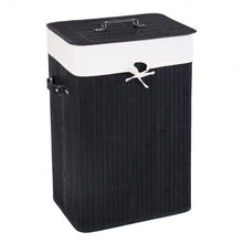 Load image into Gallery viewer, Rectangle Bamboo Hamper Laundry Basket Washing Cloth Bin Storage Bag Lid 3 color-Black