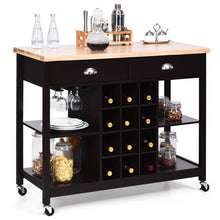 Load image into Gallery viewer, Rolling Kitchen Island Bar Storage Serving Cart-Deep Brown