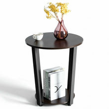 Load image into Gallery viewer, 2-tier Round End Table with Storage Shelf & Metal Frame-Walnut