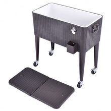 Load image into Gallery viewer, 80QT Outdoor Party Portable Rattan Rolling Cooler Cart