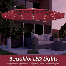 Load image into Gallery viewer, 15 Ft Solar LED Patio Double-sided Umbrella Market Umbrella with Weight Base-Red