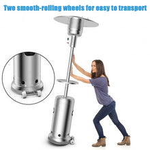 Load image into Gallery viewer, Outdoor Heater Propane Standing LP Gas Steel with Table and Wheels-Silver