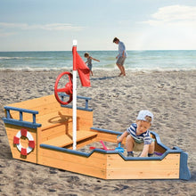 Load image into Gallery viewer, Kids Pirate Boat Wood Sandbox