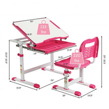 Load image into Gallery viewer, Kids Height Adjustable Desk and Chair Set with Tilted Tabletop and Drawer-Pink