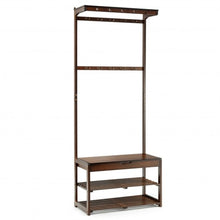 Load image into Gallery viewer, 5 In 1 Bamboo Coat Rack Shoe Bench Entryway Hall Tree with Storage Box-Coffee