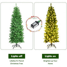Load image into Gallery viewer, 6 ft PVC Hinged Pre-lit Artificial Fir Pencil Christmas Tree with 150 Warm White