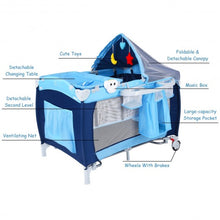 Load image into Gallery viewer, Foldable Baby Crib Playpen w/ Mosquito Net and Bag-Blue