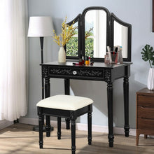 Load image into Gallery viewer, Vanity Dressing Makeup Table Set with Tri-Folding Mirror and Stool-Black