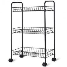 Load image into Gallery viewer, 3 Tier Rolling Kitchen Utility Trolley with Storage Shelf Baskets