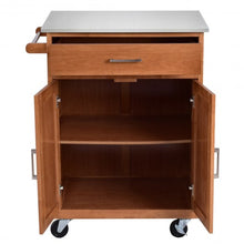 Load image into Gallery viewer, Wooden Kitchen Rolling Storage Cabinet with Stainless Steel Top