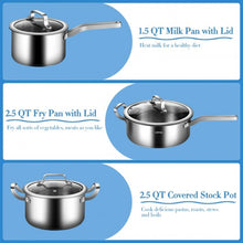 Load image into Gallery viewer, 6 Piece Stainless Steel Cookware Set Nonstick Pot