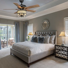 Load image into Gallery viewer, 52" Crystal Ceiling Fan Lamp w/ 5 Reversible Blades-Black
