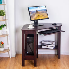 Load image into Gallery viewer, Wooden Study Computer Corner Desk with Drawer-Coffee