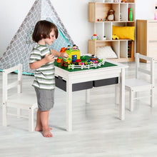 Load image into Gallery viewer, 5-in-1 Kids Activity Table and 2 Chairs Set with Storage Building Block Table-White