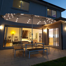 Load image into Gallery viewer, 15 Ft Patio LED Crank Solar Powered 36 Lights Umbrella-Tan