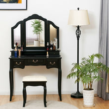 Load image into Gallery viewer, Tri-folding Vanity Makeup Dressing Table Set with Cushioned Stool