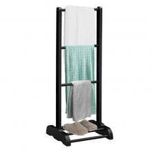 Load image into Gallery viewer, 3-Bar Acacia Wood Freestanding Bathroom Towel Rack w/Bottom Storage Shelf-Black