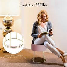 Load image into Gallery viewer, Velvet Round Footrest Ottoman with Metal Base and Non-Slip Foot Pads-Pink