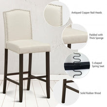 Load image into Gallery viewer, 29" Bar Height Set of 2 Nailhead Bar Stools with Rubber Wood Legs-Beige