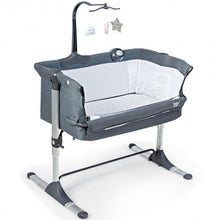 Load image into Gallery viewer, Height Adjustable Baby Side Crib with Music Box & Toys-Dark Gray