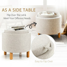 Load image into Gallery viewer, Round Storage Ottoman with Tray Top Accent Padded Footrest-Beige