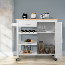 Load image into Gallery viewer, Kitchen Island Trolley Cart Storage Cabinet with Wine Rack & Shelf-White