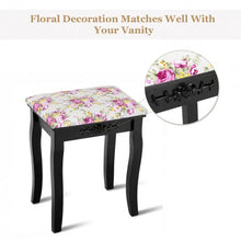 Load image into Gallery viewer, Vanity Wood Dressing Stool Padded Piano Seat with Rose Cushion-Black