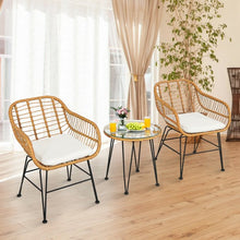 Load image into Gallery viewer, 3Pcs Rattan Furniture Set with Cushioned Chair Table-White