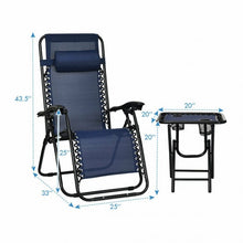 Load image into Gallery viewer, 3 pcs Folding Portable Zero Gravity Reclining Lounge Chairs Table-Navy