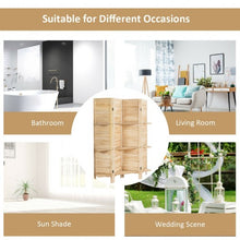 Load image into Gallery viewer, 4 Panel Folding Room Divider Screen with 3 Display Shelves-Brown