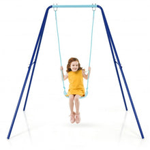 Load image into Gallery viewer, Outdoor Kids Swing Set with Heavy Duty Metal A-Frame and Ground Stakes-Blue
