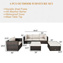 Load image into Gallery viewer, 6 Pcs Patio Rattan Furniture Set with Sectional Cushion-White