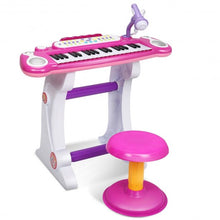 Load image into Gallery viewer, Kids Electronic 37 Key Toy Piano w/ Microphone & Stool-Pink