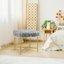 Load image into Gallery viewer, Faux Fur Ottoman Decorative Stool with Metal Legs