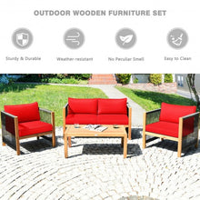 Load image into Gallery viewer, 4 Pcs Acacia Wood Outdoor Patio Furniture Set with Cushions-Red