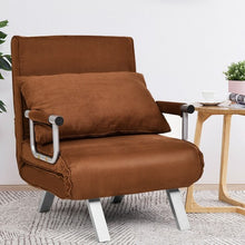 Load image into Gallery viewer, Chamois Convertible Sleeper Bed Arm Sofa with Pillow-Brown