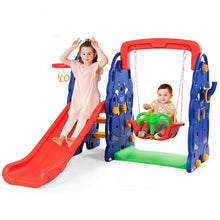 Load image into Gallery viewer, 3 in 1 Junior Children Climber Slide Swing Seat Basketball Hoop