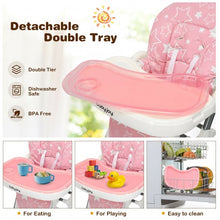 Load image into Gallery viewer, Folding Baby High Dining Chair with 6-Level Height Adjustment-Pink
