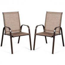 Load image into Gallery viewer, 2 PCS Patio Chairs Outdoor Dining Chair with Armrest-Brown