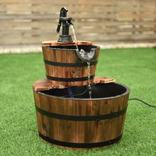 Load image into Gallery viewer, 2 Tiers Outdoor Wooden Barrel Waterfall Fountain with Pump