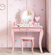 Load image into Gallery viewer, Kids Princess Makeup Dressing Play Table Set with Mirror -Pink