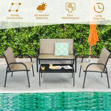 Load image into Gallery viewer, 4 pcs Patio Furniture Set with Glass Top Coffee Table-Brown