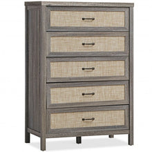 Load image into Gallery viewer, Dresser Rustic Storage Freestanding Wooden Cabinet with 5 Rattan Drawers-Oak