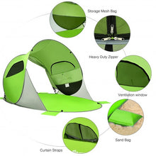 Load image into Gallery viewer, Pop Up Beach Tent Anti-UV UPF 50+ Portable Sun Shelter for 3-4 Person-Green