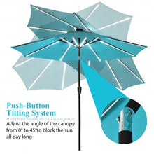 Load image into Gallery viewer, 9Ft Solar LED Market Umbrella with Aluminum Crank Tilt 16 Strip Lights-Turquoise